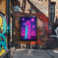 Leaning Tower of Pisa Cosmic Dreamscape Artistic Poster PosterGoat
