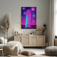 Leaning Tower of Pisa Cosmic Dreamscape Artistic Poster PosterGoat