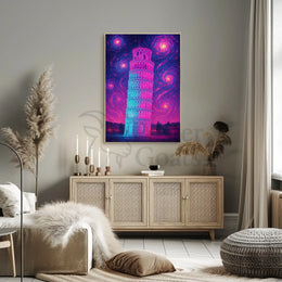Leaning Tower of Pisa Cosmic Dreamscape Artistic Poster PosterGoat