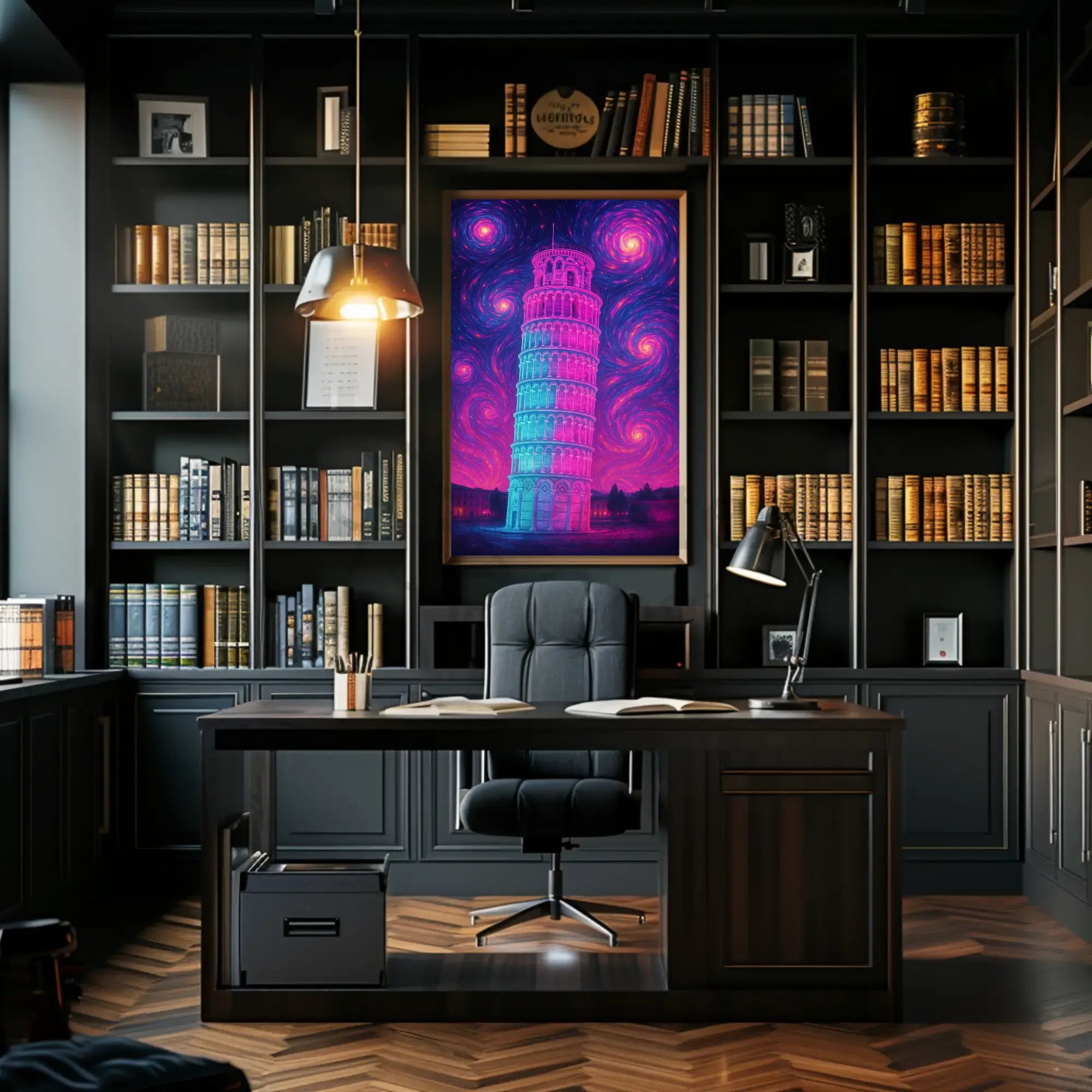 Leaning Tower of Pisa Cosmic Dreamscape Artistic Poster PosterGoat