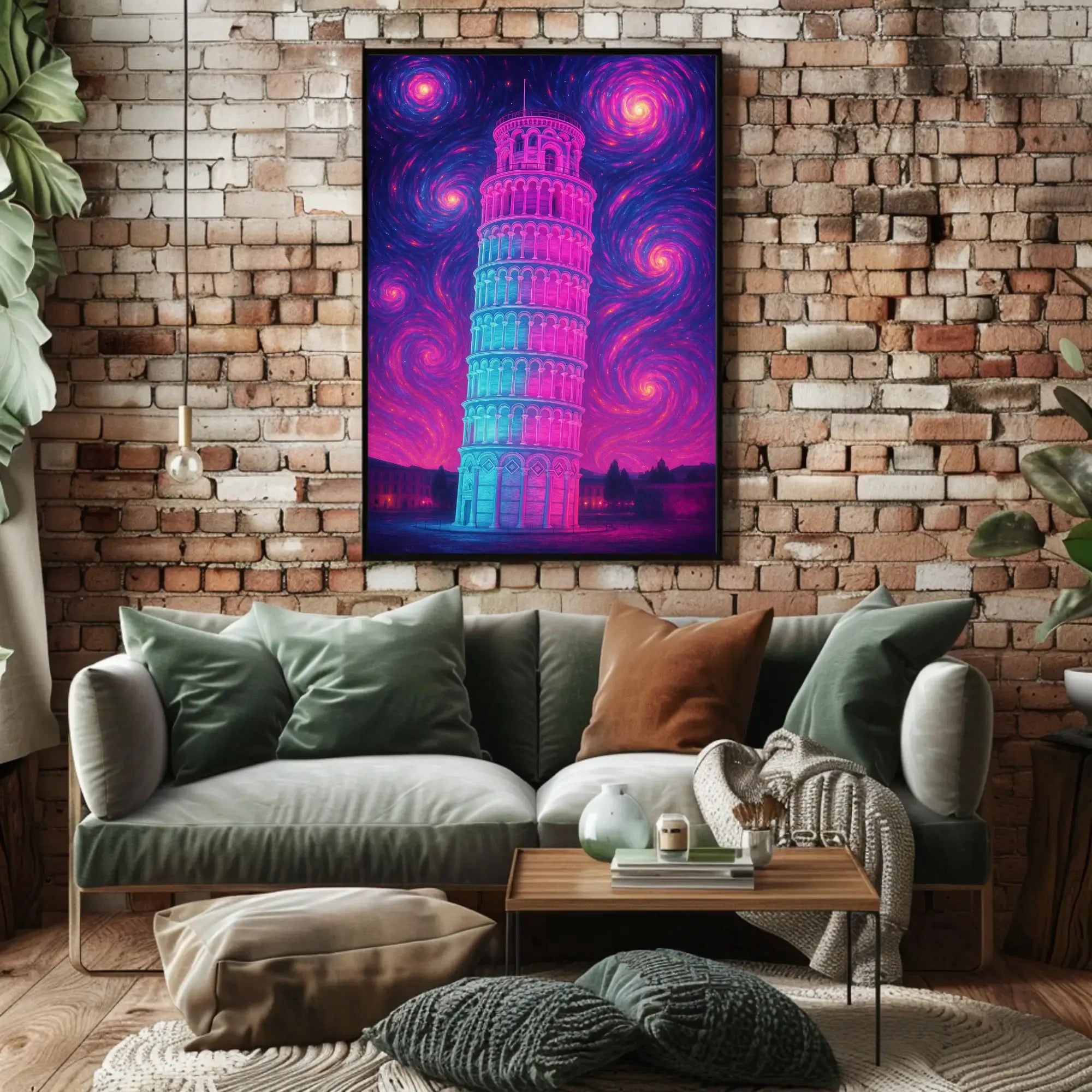 Leaning Tower of Pisa Cosmic Dreamscape Artistic Poster PosterGoat