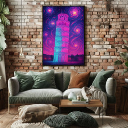 Leaning Tower of Pisa Cosmic Dreamscape Artistic Poster PosterGoat