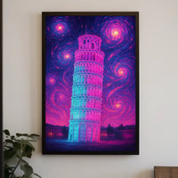 Leaning Tower of Pisa Cosmic Dreamscape Artistic Poster PosterGoat