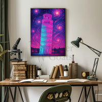 Leaning Tower of Pisa Cosmic Dreamscape Artistic Poster PosterGoat