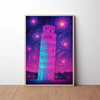 Leaning Tower of Pisa Cosmic Dreamscape Artistic Poster PosterGoat