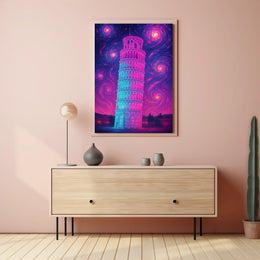 Leaning Tower of Pisa Cosmic Dreamscape Artistic Poster PosterGoat