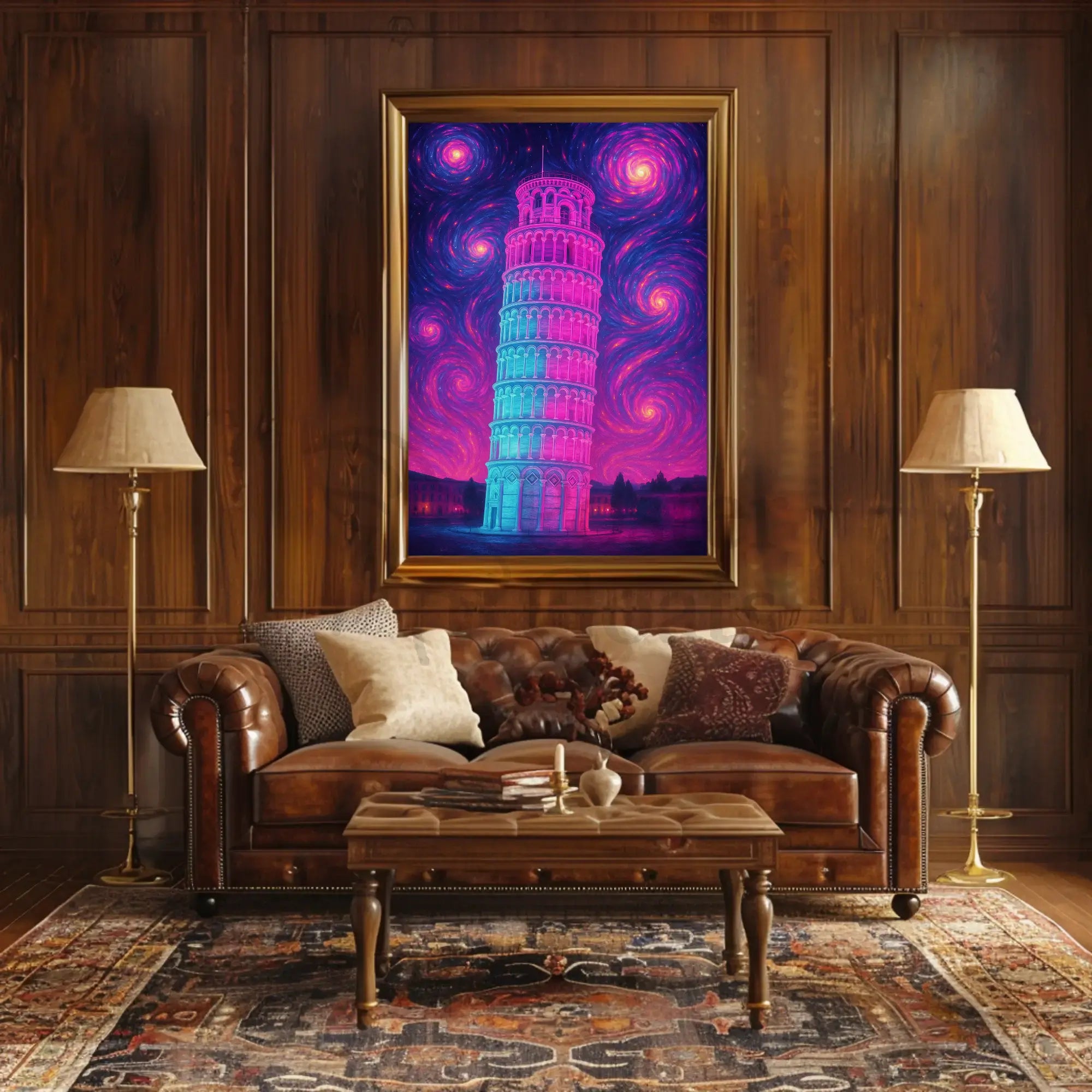 Leaning Tower of Pisa Cosmic Dreamscape Artistic Poster PosterGoat