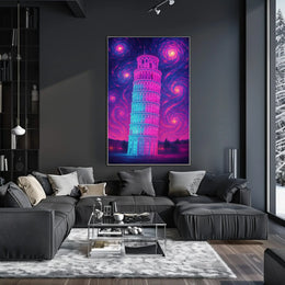 Leaning Tower of Pisa Cosmic Dreamscape Artistic Poster PosterGoat