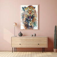 Leaping Leopard Dynamic Art Animal Poster PosterGoat