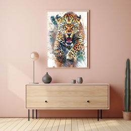 Leaping Leopard Dynamic Art Animal Poster PosterGoat