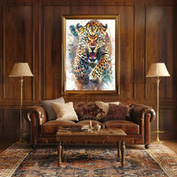 Leaping Leopard Dynamic Art Animal Poster PosterGoat
