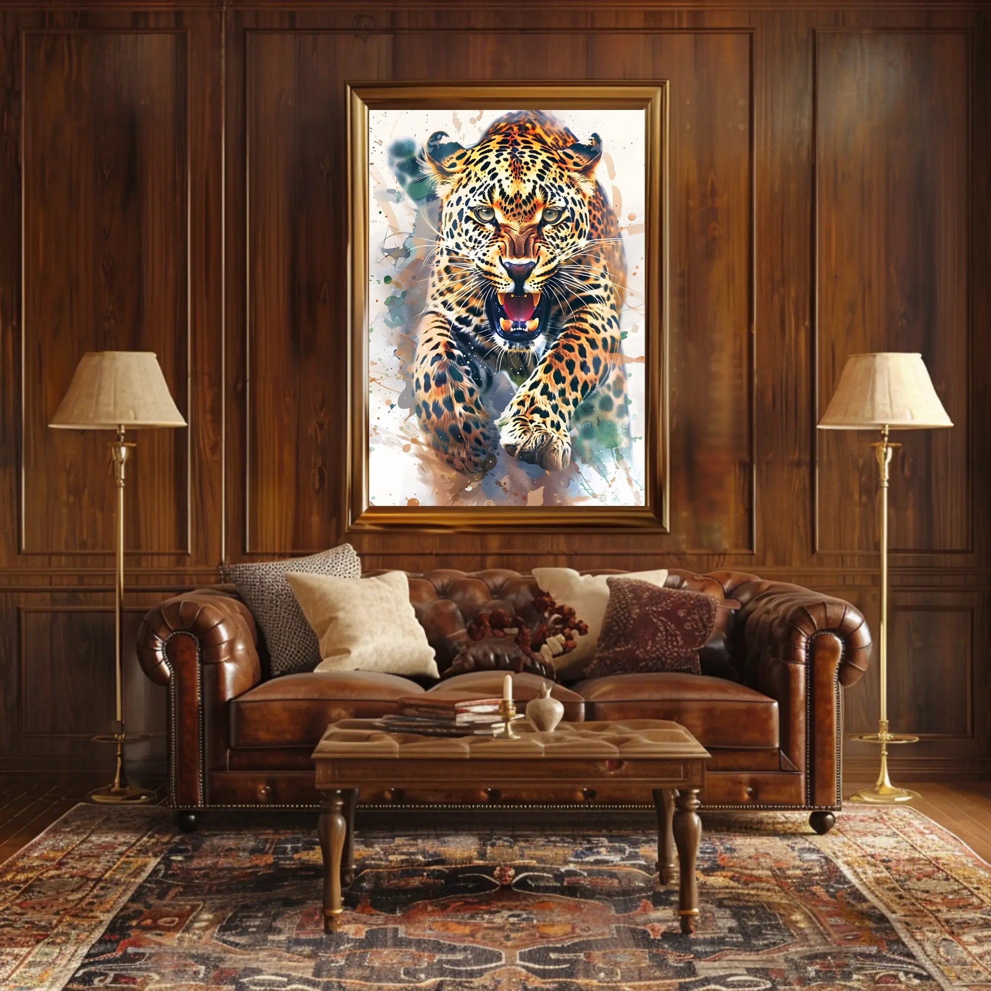 Leaping Leopard Dynamic Art Animal Poster PosterGoat