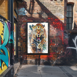 Leaping Leopard Dynamic Art Animal Poster PosterGoat