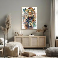 Leaping Leopard Dynamic Art Animal Poster PosterGoat