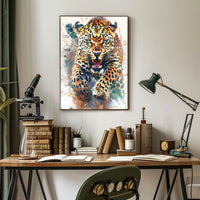 Leaping Leopard Dynamic Art Animal Poster PosterGoat