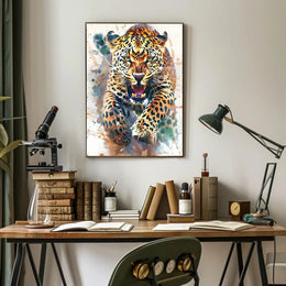 Leaping Leopard Dynamic Art Animal Poster PosterGoat