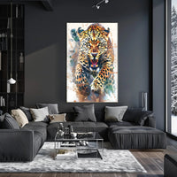 Leaping Leopard Dynamic Art Animal Poster PosterGoat