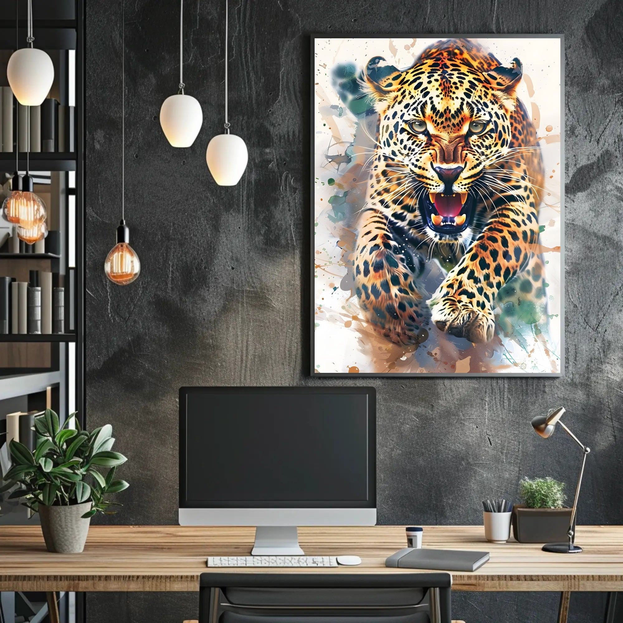 Leaping Leopard Dynamic Art Animal Poster PosterGoat