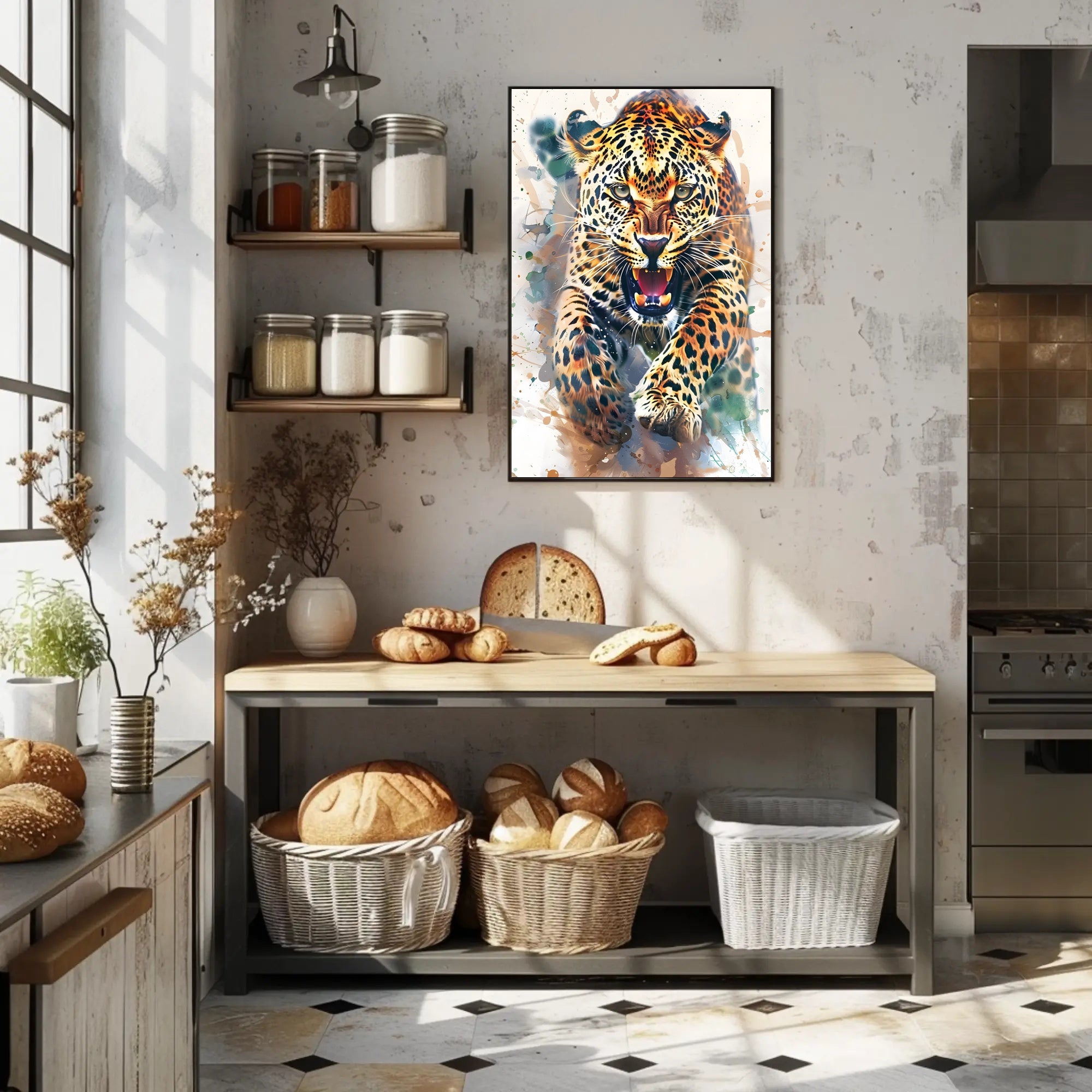 Leaping Leopard Dynamic Art Animal Poster PosterGoat
