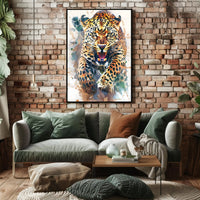 Leaping Leopard Dynamic Art Animal Poster PosterGoat