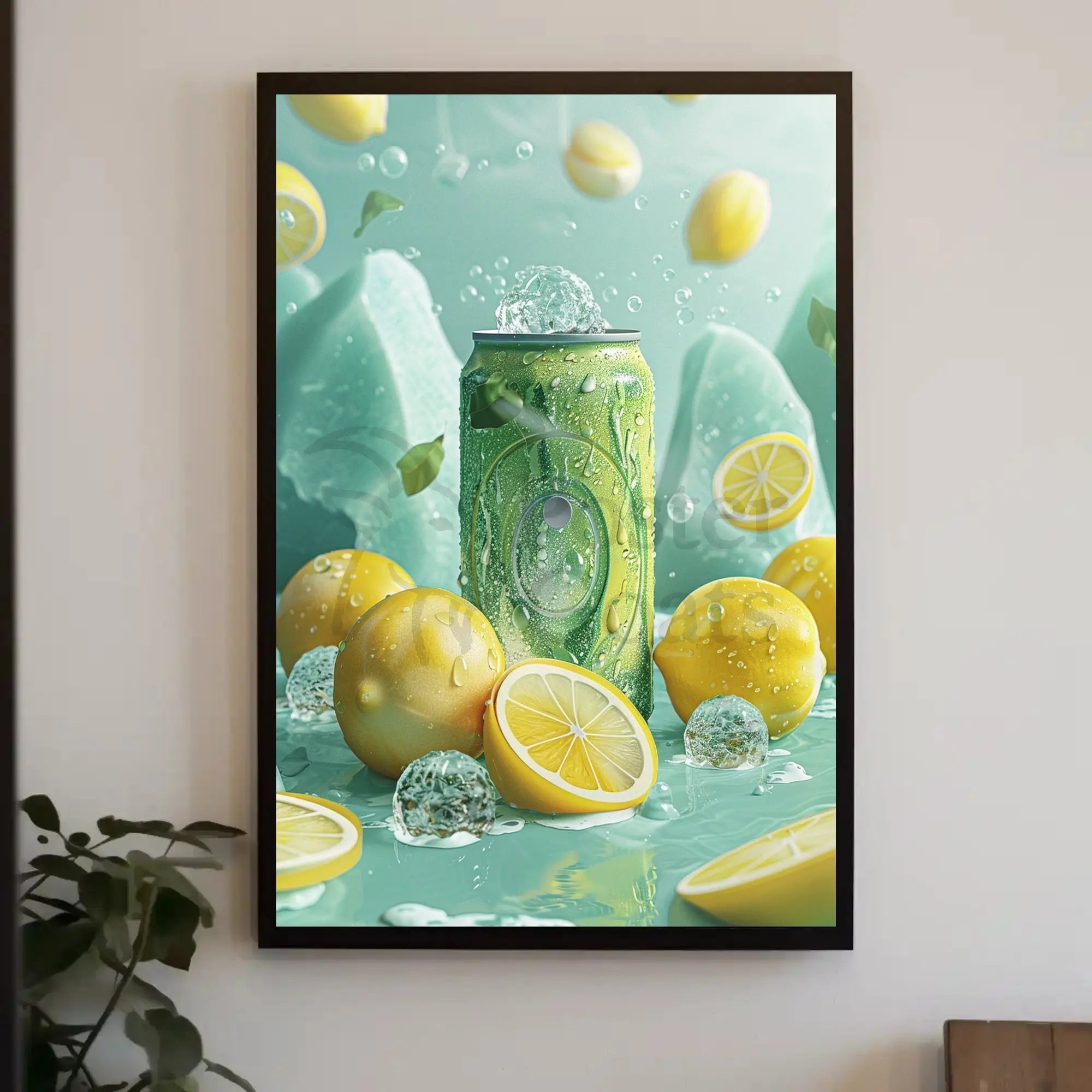 Lemon Drink Amidst Dreamy Citrus Landscape - Artistic Poster PosterGoat