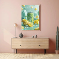 Lemon Drink Amidst Dreamy Citrus Landscape - Artistic Poster PosterGoat
