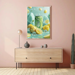 Lemon Drink Amidst Dreamy Citrus Landscape - Artistic Poster PosterGoat