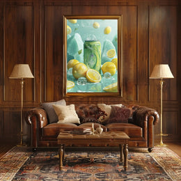 Lemon Drink Amidst Dreamy Citrus Landscape - Artistic Poster PosterGoat