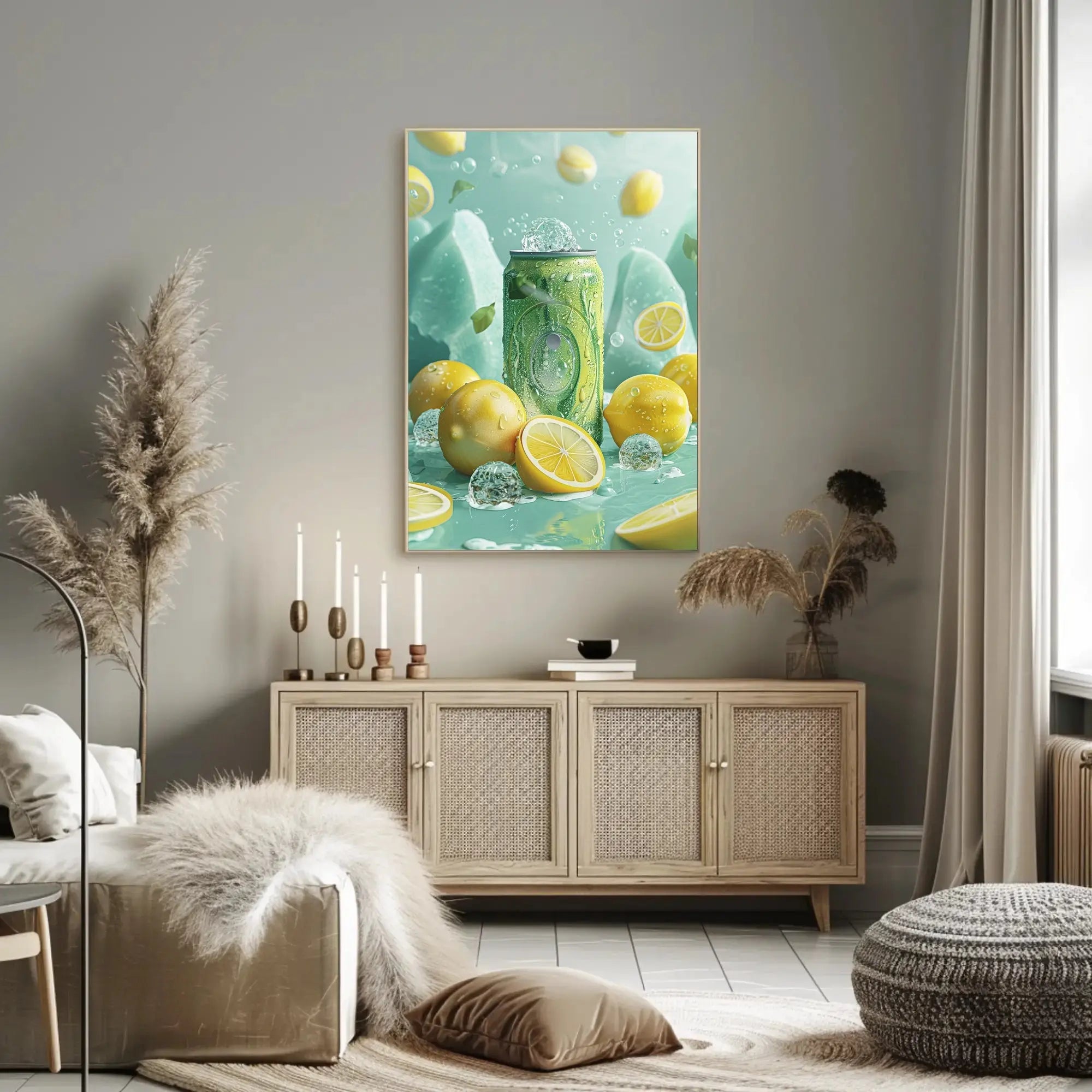 Lemon Drink Amidst Dreamy Citrus Landscape - Artistic Poster PosterGoat