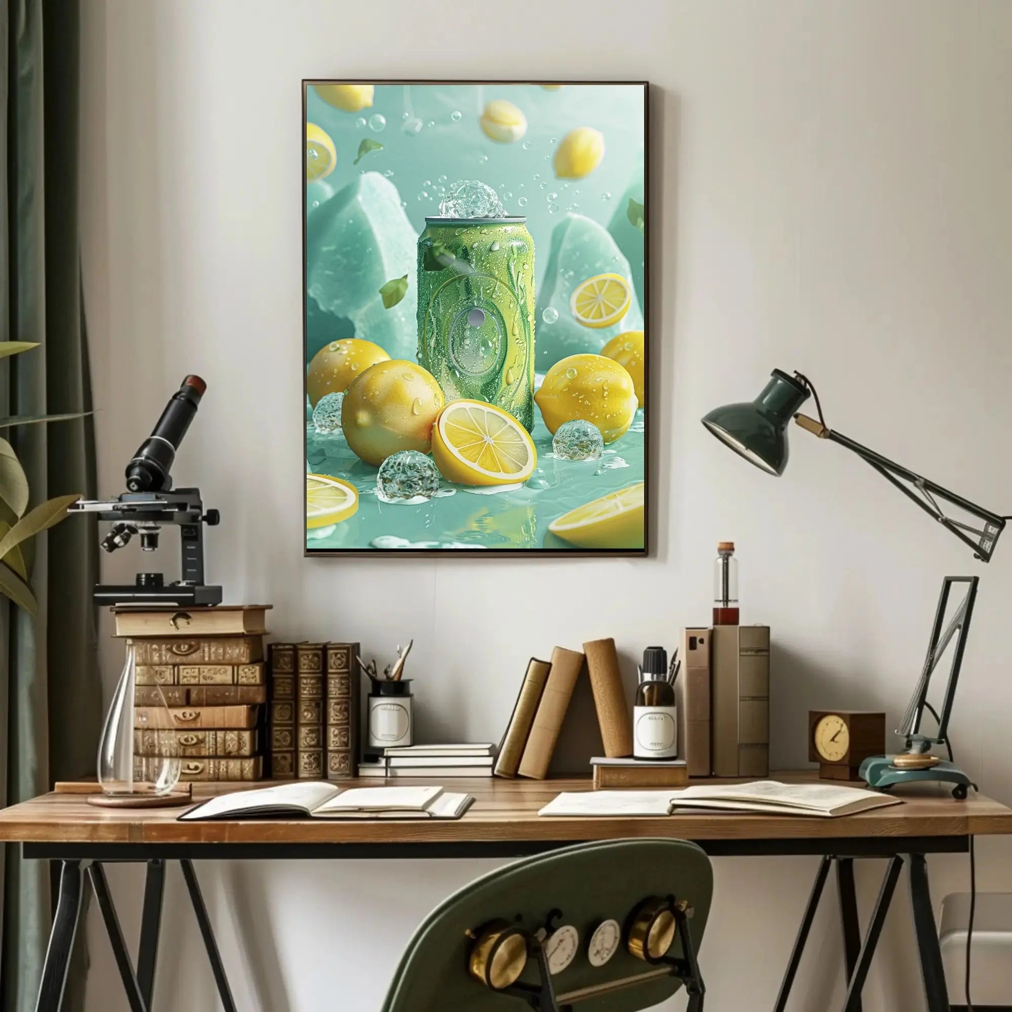 Lemon Drink Amidst Dreamy Citrus Landscape - Artistic Poster PosterGoat