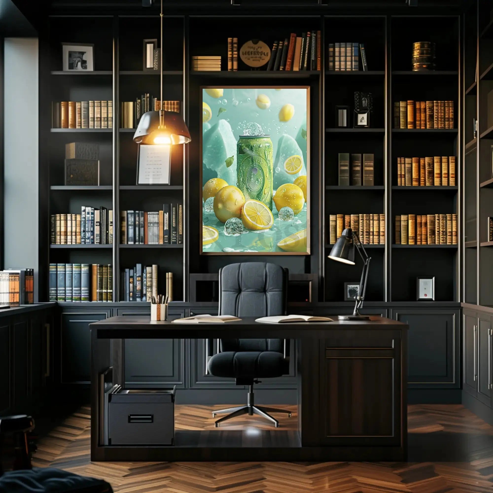 Lemon Drink Amidst Dreamy Citrus Landscape - Artistic Poster PosterGoat