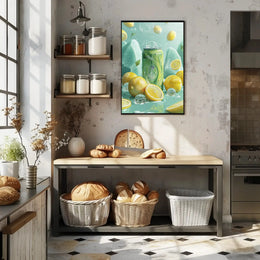 Lemon Drink Amidst Dreamy Citrus Landscape - Artistic Poster PosterGoat