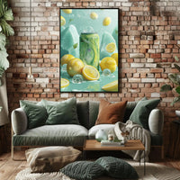 Lemon Drink Amidst Dreamy Citrus Landscape - Artistic Poster PosterGoat