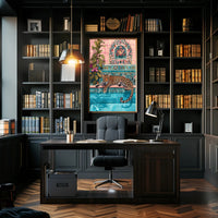 Leopard by Pool Vibrant Art Animal Poster PosterGoat