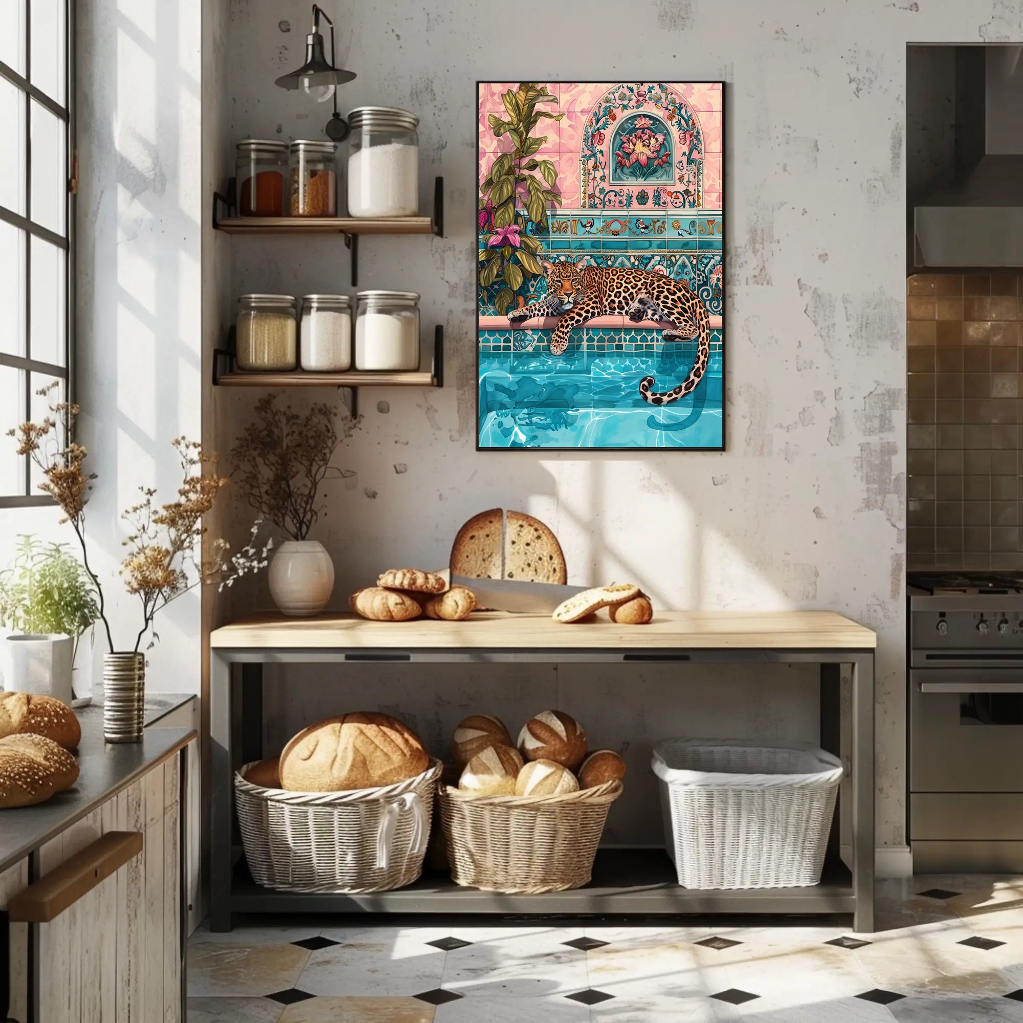 Leopard by Pool Vibrant Art Animal Poster PosterGoat