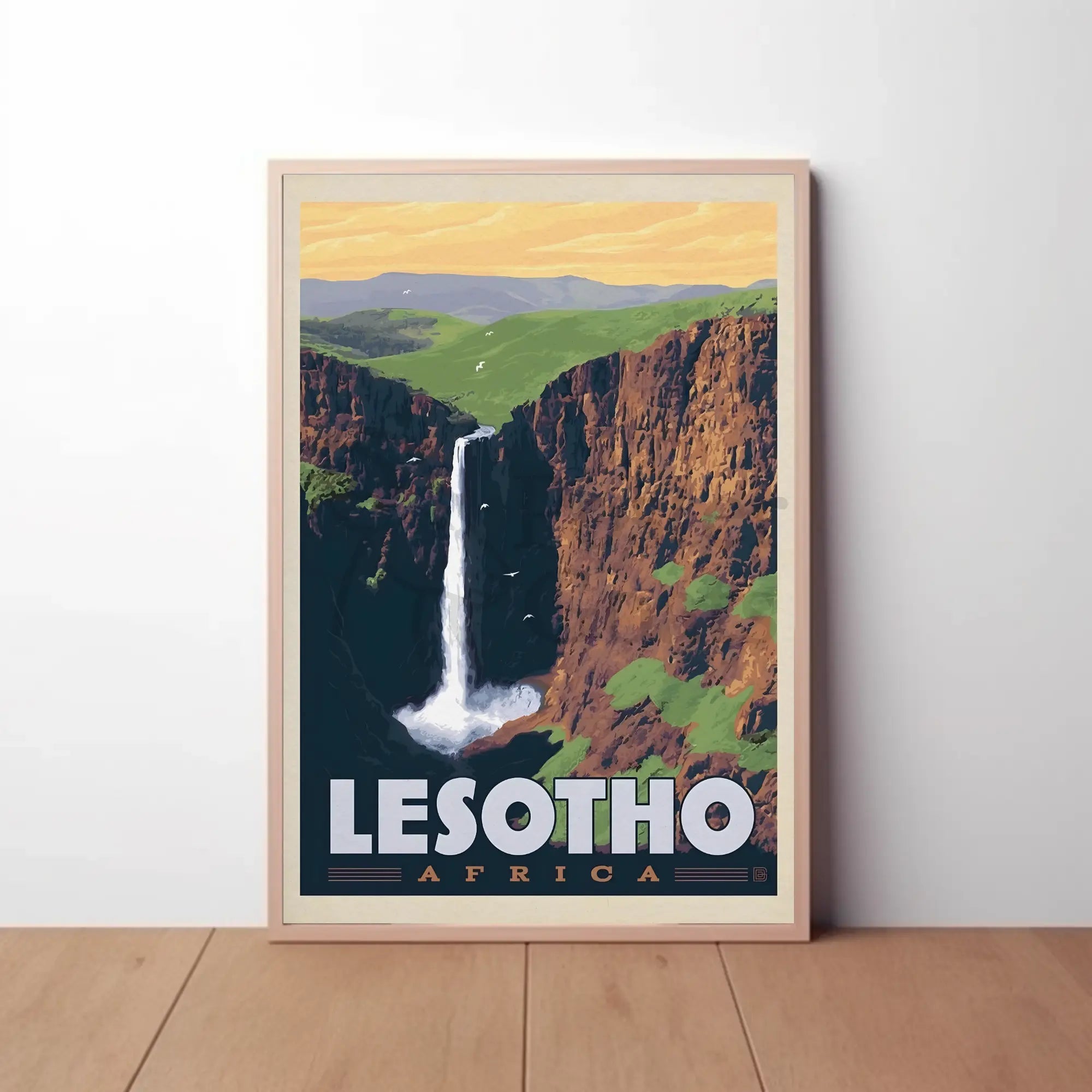 Lesotho Waterfall Adventure Vintage Travel Poster PosterGoat