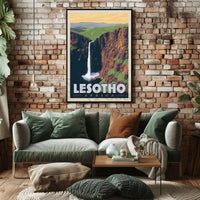 Lesotho Waterfall Adventure Vintage Travel Poster PosterGoat