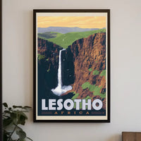 Lesotho Waterfall Adventure Vintage Travel Poster PosterGoat