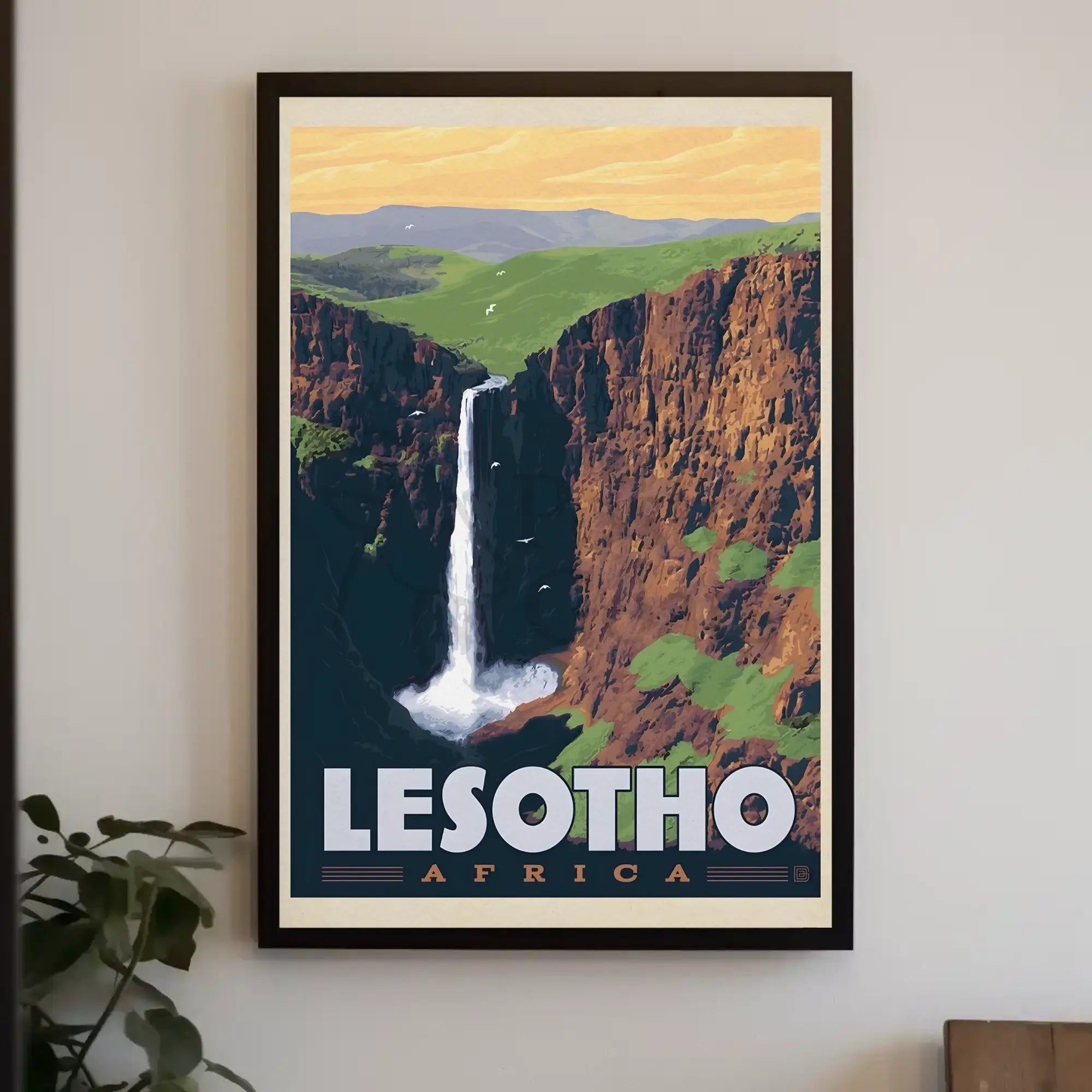 Lesotho Waterfall Adventure Vintage Travel Poster PosterGoat