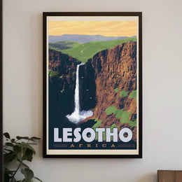 Lesotho Waterfall Adventure Vintage Travel Poster PosterGoat