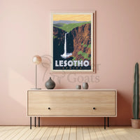 Lesotho Waterfall Adventure Vintage Travel Poster PosterGoat