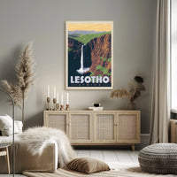 Lesotho Waterfall Adventure Vintage Travel Poster PosterGoat
