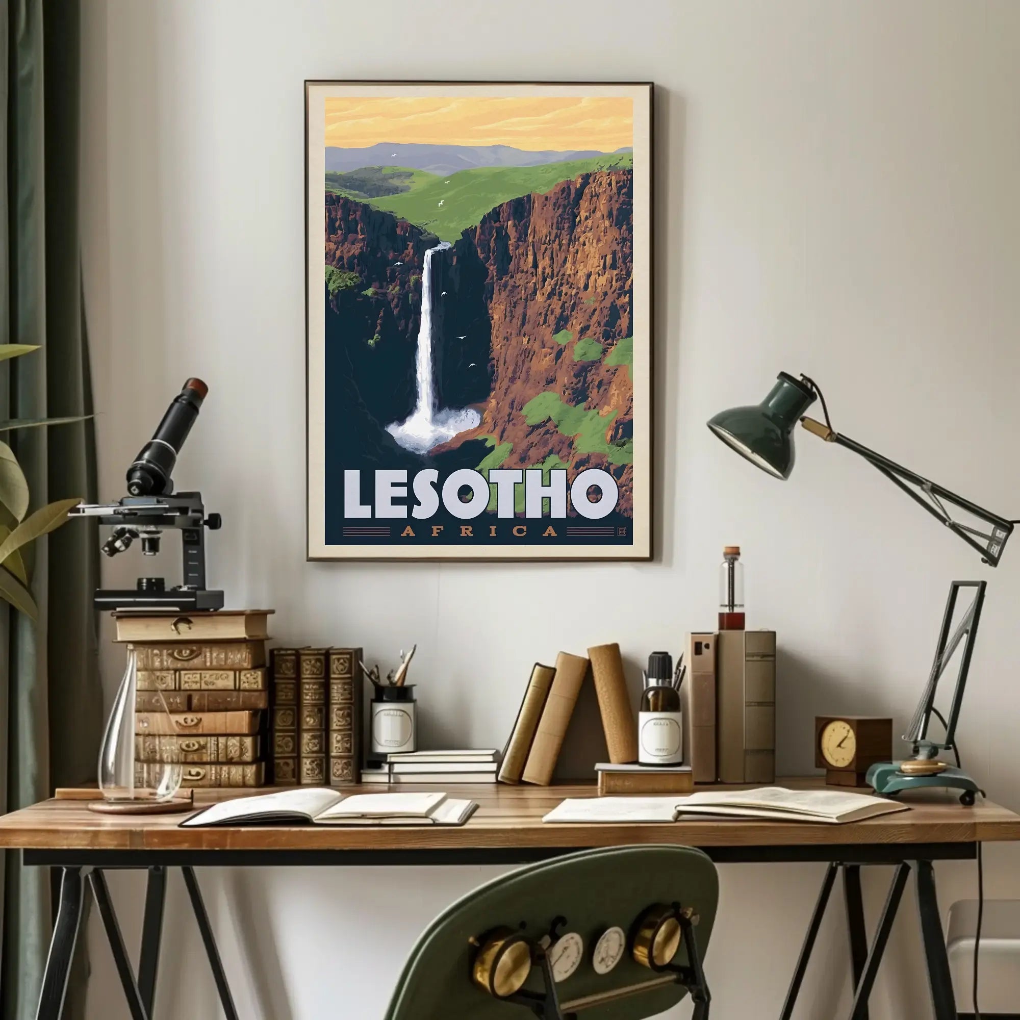 Lesotho Waterfall Adventure Vintage Travel Poster PosterGoat