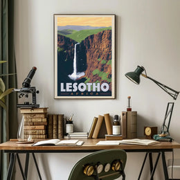 Lesotho Waterfall Adventure Vintage Travel Poster PosterGoat