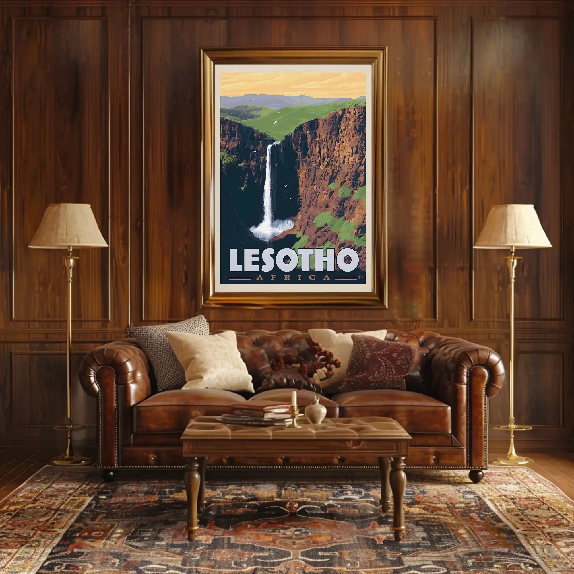Lesotho Waterfall Adventure Vintage Travel Poster PosterGoat