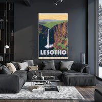 Lesotho Waterfall Adventure Vintage Travel Poster PosterGoat