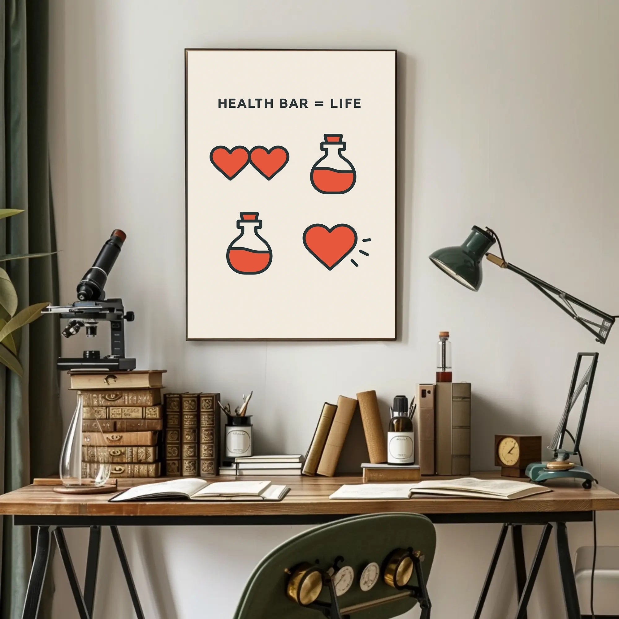 Life and Health Icons Retro Pop Culture Poster PosterGoat