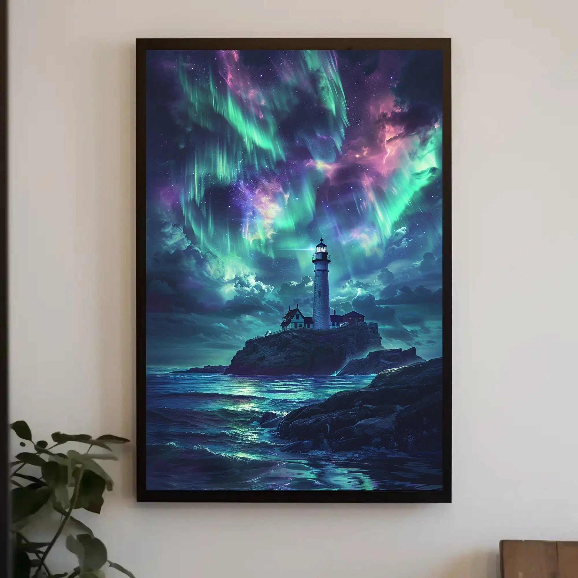 Lighthouse Aurora Borealis Coastal Art Print - Artistic Poster PosterGoat