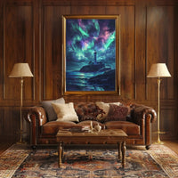 Lighthouse Aurora Borealis Coastal Art Print - Artistic Poster PosterGoat