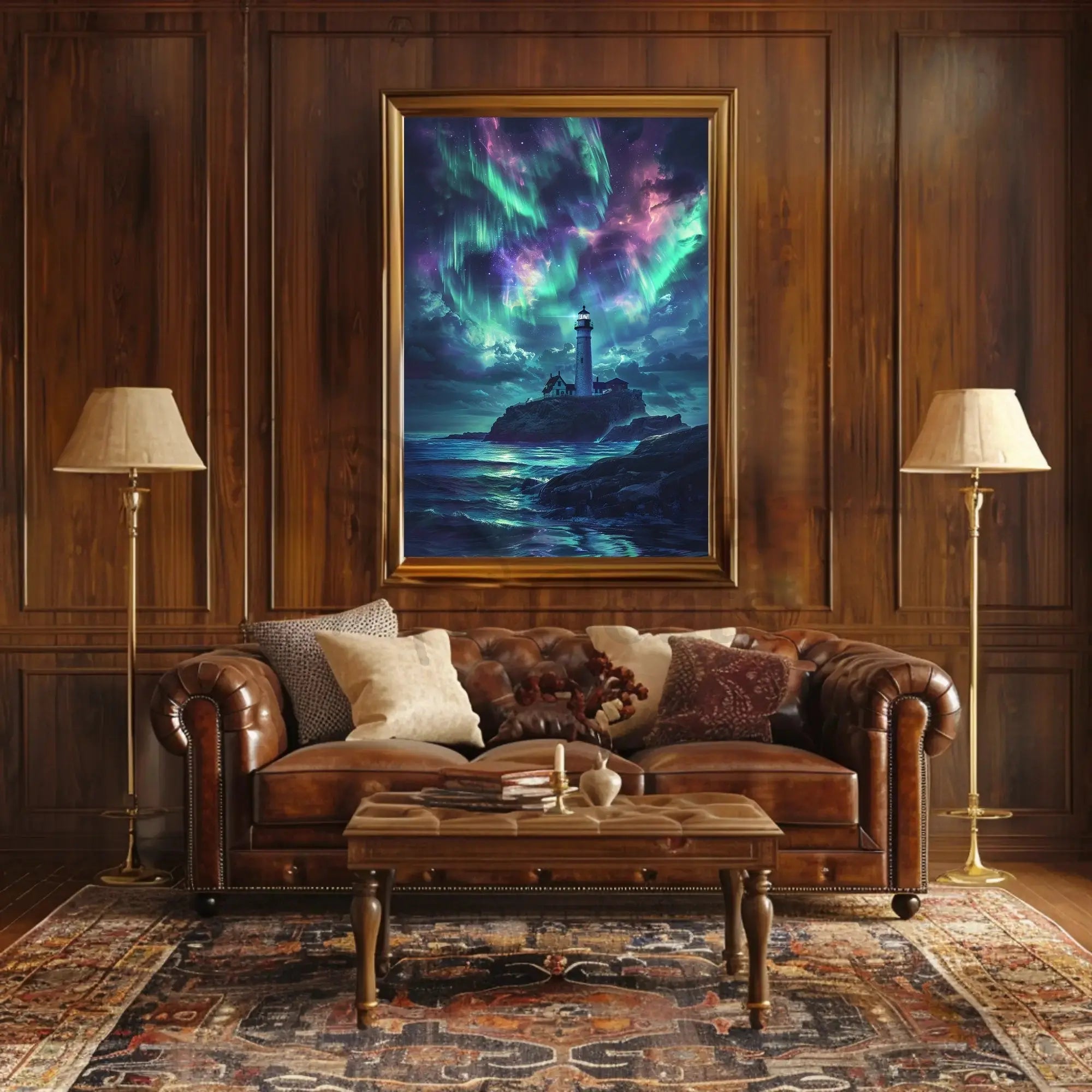 Lighthouse Aurora Borealis Coastal Art Print - Artistic Poster PosterGoat